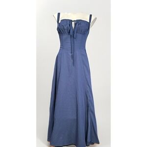 Marthea Corset Milkmaid Midi Dress Sz M Navy Lace Up Back Peasant Goth Witchy